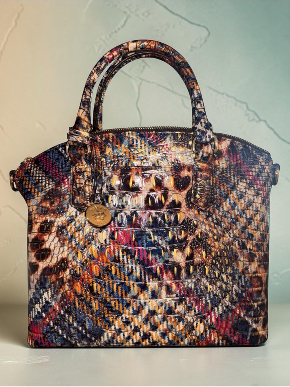 Brahmin Multicolor Python-Print Satchel